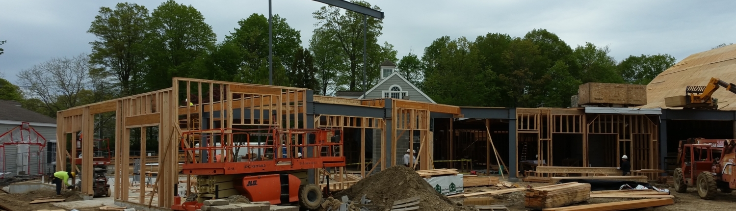 Visible framing of the clubhouse