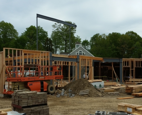 Visible framing of the clubhouse