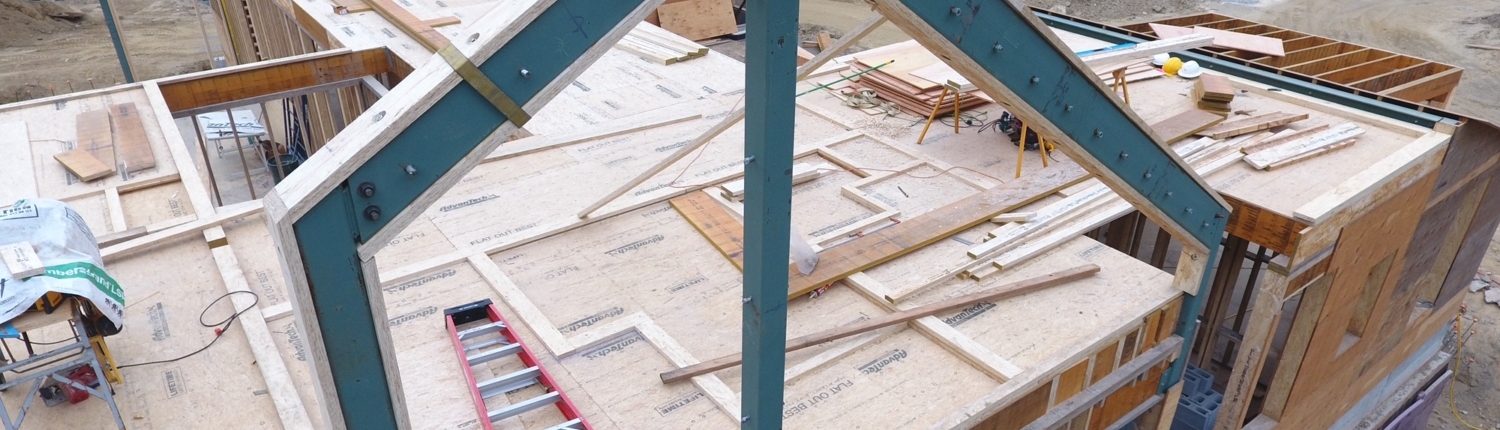 House under constructuon showing steel supporting structure