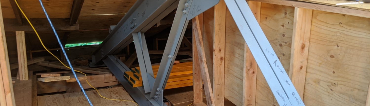 Steel I beam roof structure showing the steel I beam design
