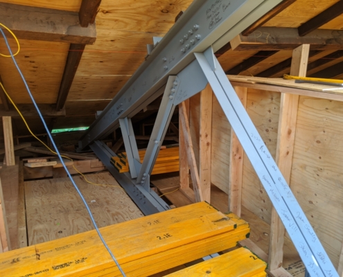 Steel I beam roof structure showing the steel I beam design