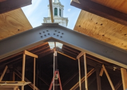 Steel I beam triangular roof framing