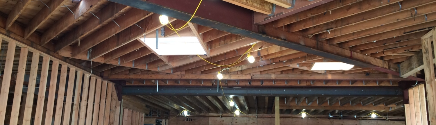 Inside of the structure with exposed framing