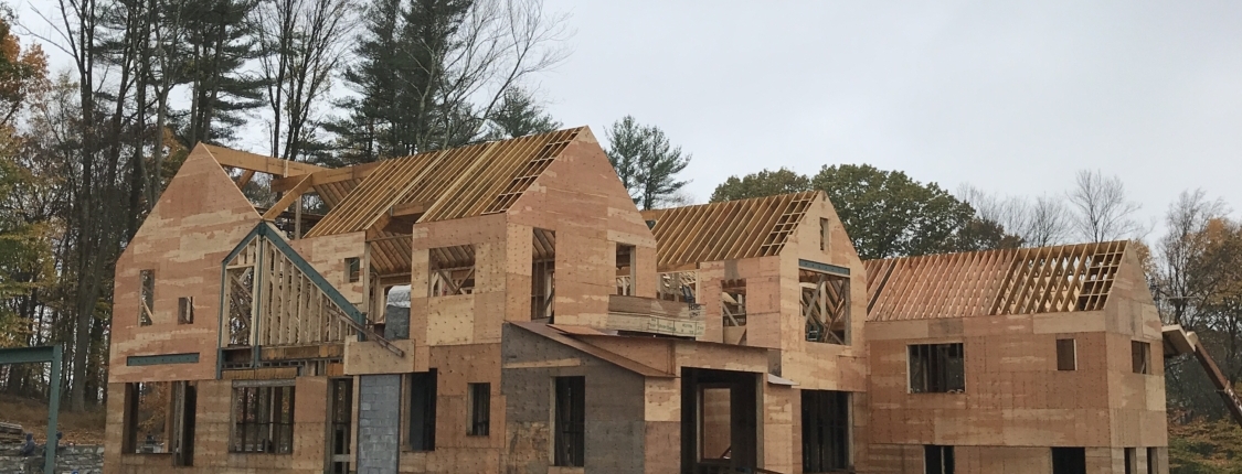 House before stone was added showing plywoods walls