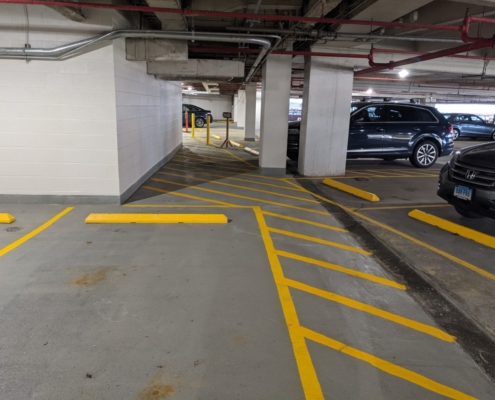 Inside garage photo showing structural columns